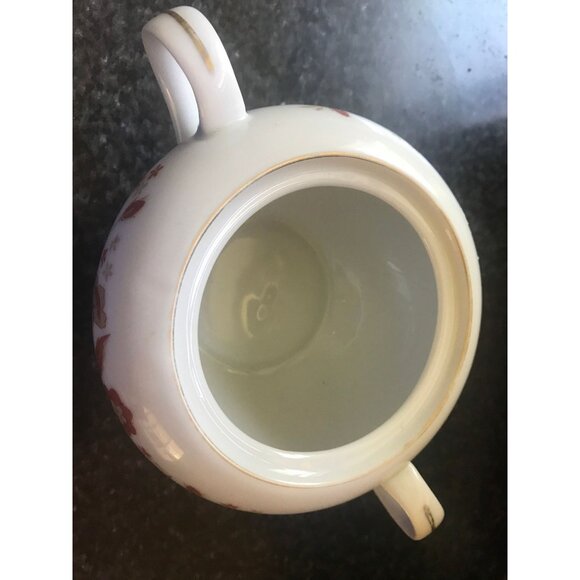 Vintage China Sugar Bowl & Lid Ming Ti By Dolphin Orange Flowers On Edge - Picture 6 of 8